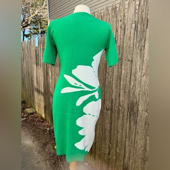 Nina Leonard Green Floral Knit Dress Sz M (BgB) - Picture 4 of 7